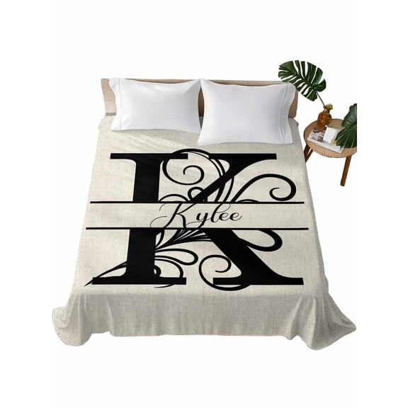 California King Flat Sheet 108"x98", Letter K Soft Lightweight Bedding Flat Sheets Only, Monogram Words Brushed Microfiber Top Bed Sheet, Breathable StainResistant Bedsheets