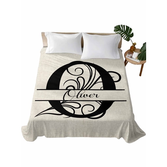 California King Flat Sheet 108"x98", Letter O Soft Lightweight Bedding Flat Sheets Only, Monogram Words Brushed Microfiber Top Bed Sheet, Breathable StainResistant Bedsheets