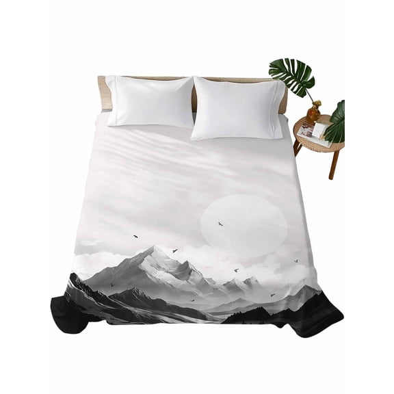 California King Flat Sheet 108"x98", Mountain Soft Lightweight Bedding Flat Sheets Only, Eagle Sky Cloud Black and White Landscape Brushed Microfiber Top Bed Sheet, Breathable Bedsheets