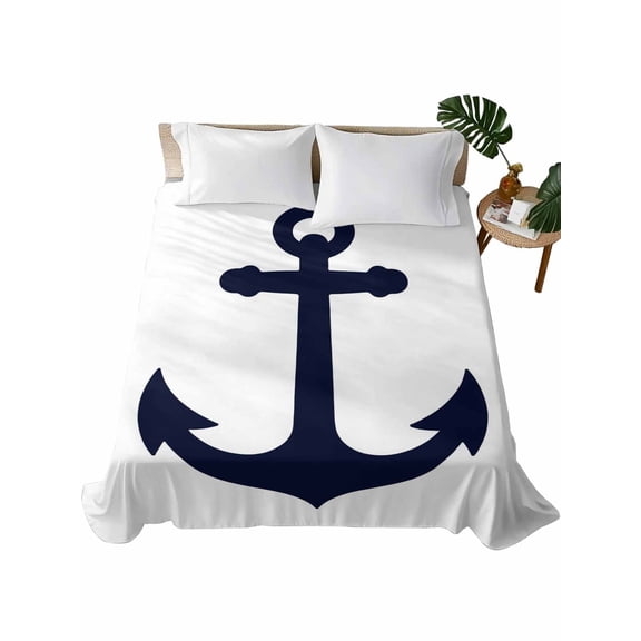 California King Flat Sheet 108"x98", Nautical Anchor Soft Lightweight Bedding Flat Sheets Only, Farmhouse Minimalist White Abstract Art Brushed Microfiber Top Bed Sheet, Breathable Bedsheets