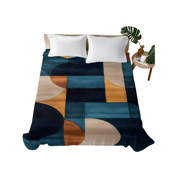 California King Flat Sheet 108"x98", Navy Blue Geometric Soft Lightweight Bedding Flat Sheets Only, Abstract Art Boho Brushed Microfiber Top Bed Sheet, Breathable StainResistant Bedsheets