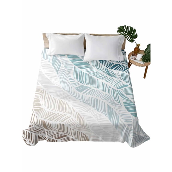 California King Flat Sheet 108"x98", Ombre Brown Blue Soft Lightweight Bedding Flat Sheets Only, Summer Coastal Ocean Sea Beach Wave Brushed Microfiber Top Bed Sheet, Breathable Bedsheets