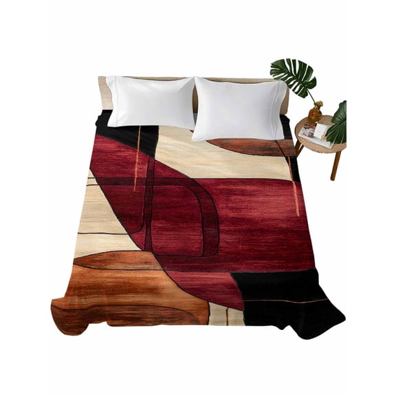 California King Flat Sheet 108"x98", Red Burnt Orange Soft Lightweight Bedding Flat Sheets Only, Geometric Boho Modern Abstract Brushed Microfiber Top Bed Sheet, Breathable StainResistant Bedsheets