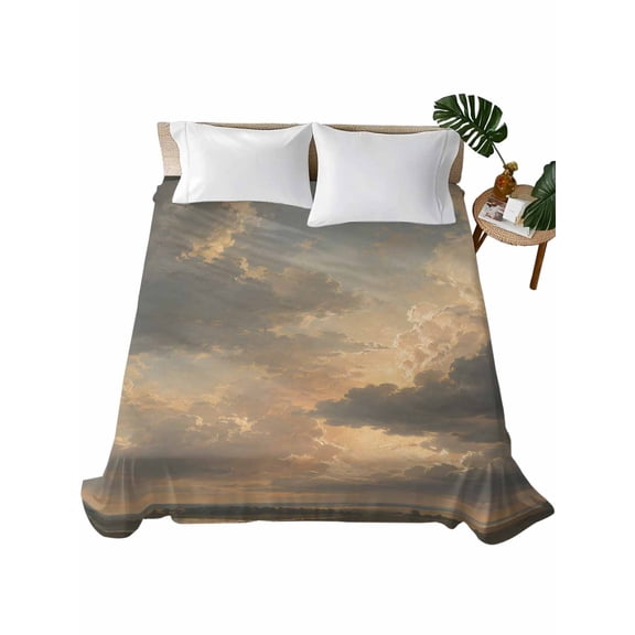 California King Flat Sheet 108"x98", Sky Clouds Soft Lightweight Bedding Flat Sheets Only, Rustic Farmhouse Minimalist Nature Scenery Brushed Microfiber Top Bed Sheet, Breathable Bedsheets