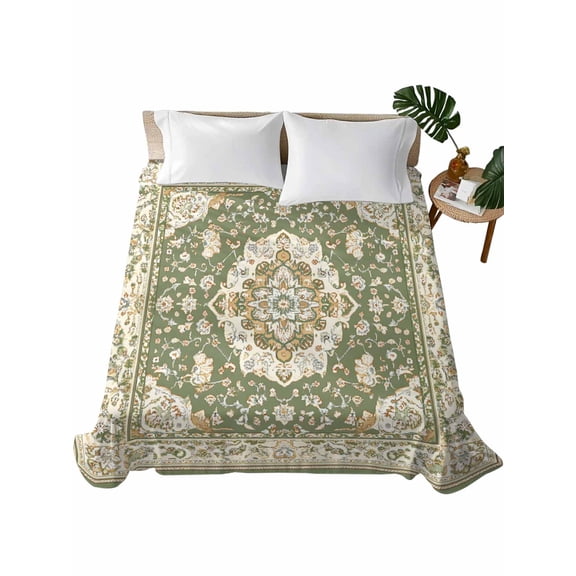 California King Flat Sheet 108"x98", Southwestern Sage Green Soft Lightweight Bedding Flat Sheets Only, Tribal Antique Boho-Chic Heritage Brushed Microfiber Top Bed Sheet, Breathable Bedsheets