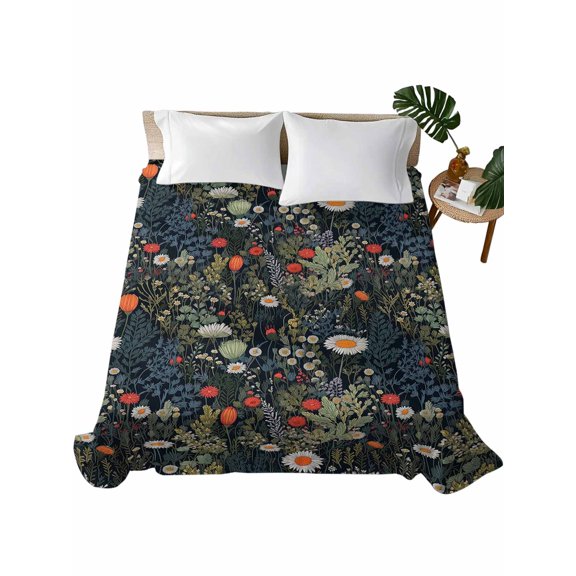 California King Flat Sheet 108"x98", Spring Floral Soft Lightweight Bedding Flat Sheets Only, Summer Daisy Botanical Flowers Brushed Microfiber Top Bed Sheet, Breathable StainResistant Bedsheets