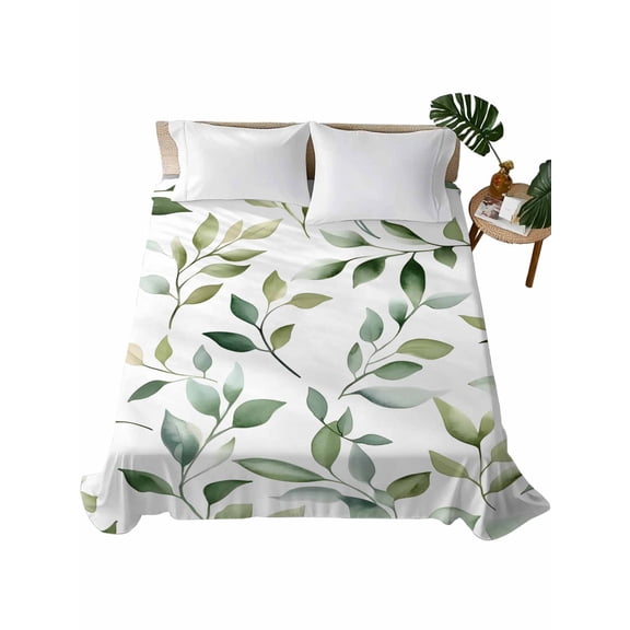 California King Flat Sheet 108"x98", Spring Leaves Soft Lightweight Bedding Flat Sheets Only, Sage Green Botanical Eucalyptus Vines Brushed Microfiber Top Bed Sheet, Breathable Bedsheets