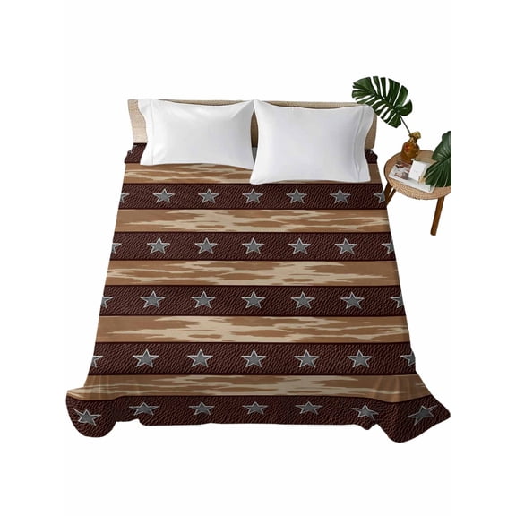 California King Flat Sheet 108"x98", Star Vintage Soft Lightweight Bedding Flat Sheets Only, Western Country Stars Brown Wooden Brushed Microfiber Top Bed Sheet, Breathable StainResistant Bedsheets