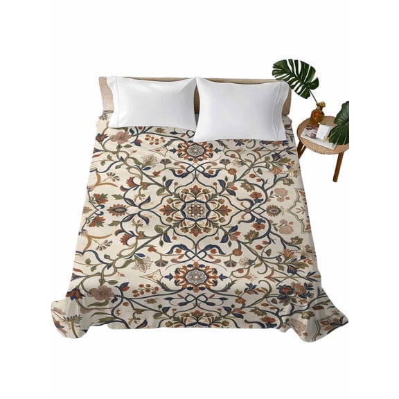 California King Flat Sheet 108"x98", Vintage Soft Lightweight Bedding Flat Sheets Only, Floral Cottagecore Rustic Brown Green Brushed Microfiber Top Bed Sheet, Breathable StainResistant Bedsheets