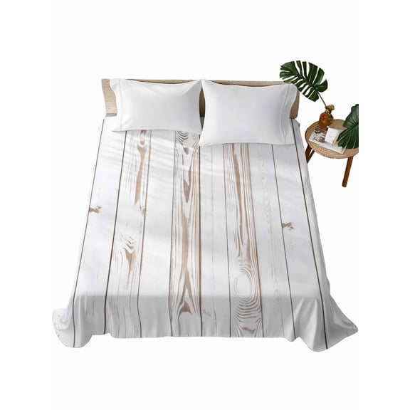 California King Flat Sheet 108"x98", White Wood Grain Soft Lightweight Bedding Flat Sheets Only, Country Farmhouse Wooden Plank Brushed Microfiber Top Bed Sheet, Breathable StainResistant Bedsheets