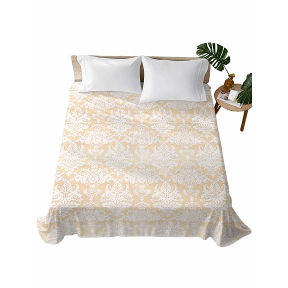 California King Flat Sheet 108"x98", Yellow Ethnic Boho Soft Lightweight Bedding Flat Sheets Only, Vintage Mexican Flowers Southwestern Brushed Microfiber Top Bed Sheet, Breathable Bedsheets