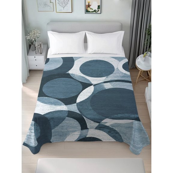 California King Flat Sheet Only Abstract Denim Blue Circle Soft Microfiber Cooling Bedding Sheets Abstract Geometric Art Flat Bed Sheet for Hotel,Home Decor