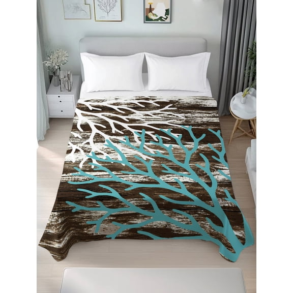 California King Flat Sheet Only Blue White Corals Soft Microfiber Cooling Bedding Sheets Brown Wood Board Background Flat Bed Sheet for Hotel,Home Decor