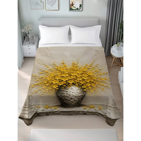 California King Flat Sheet Only Boho Floral Modern Farmhouse Soft Microfiber Cooling Bedding Sheets Watercolor Yellow Flower Flat Bed Sheet for Hotel,Home Decor