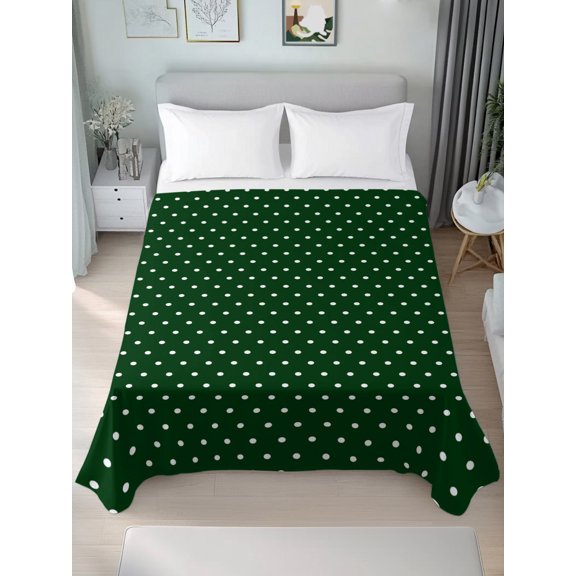 California King Flat Sheet Only Deep Green Polka Dot Soft Microfiber Cooling Bedding Sheets Vintage Boho Farmhouse Flat Bed Sheet for Hotel,Home Decor