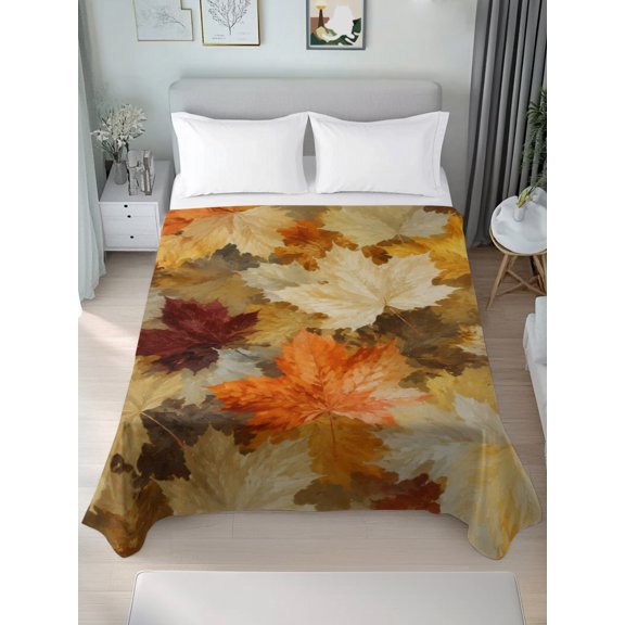 California King Flat Sheet Only Fall Maple Leaf Seamless Soft Microfiber Cooling Bedding Sheets Retro Farmhouse Colorful Leaves Flat Bed Sheet for Hotel,Home Decor