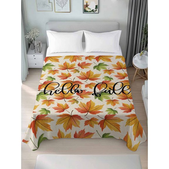 California King Flat Sheet Only Fall Orange Maple Leaf Seamless Soft Microfiber Cooling Bedding Sheets Watercolor Fallen Leaves Flat Bed Sheet for Hotel,Home Decor