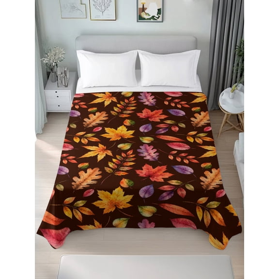 California King Flat Sheet Only Fall Thanksgiving Maple Leaves Soft Microfiber Cooling Bedding Sheets Autumn Foliage on Black Flat Bed Sheet for Hotel,Home Decor