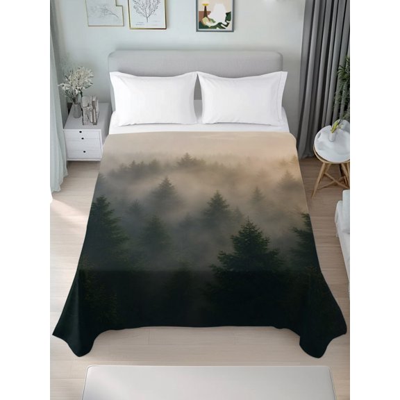 California King Flat Sheet Only Forest Pine Tree Mountain Soft Microfiber Cooling Bedding Sheets Rustic Natural Landscape Flat Bed Sheet for Hotel,Home Decor