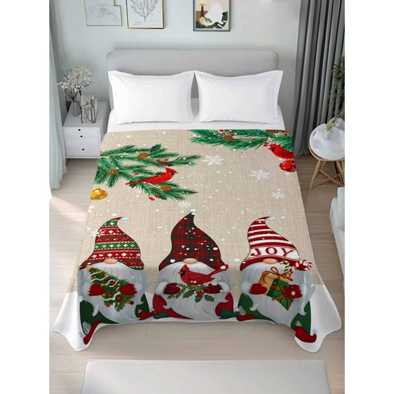 California King Flat Sheet Only Gnome Christmas Ball Retro Linen Soft Microfiber Cooling Bedding Sheets Winter Snowflake Pine Tree Flat Bed Sheet for Hotel,Home Decor