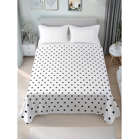 California King Flat Sheet Only Minimalist Black Polka Dot Soft Microfiber Cooling Bedding Sheets Seamless Dots on White Flat Bed Sheet for Hotel,Home Decor