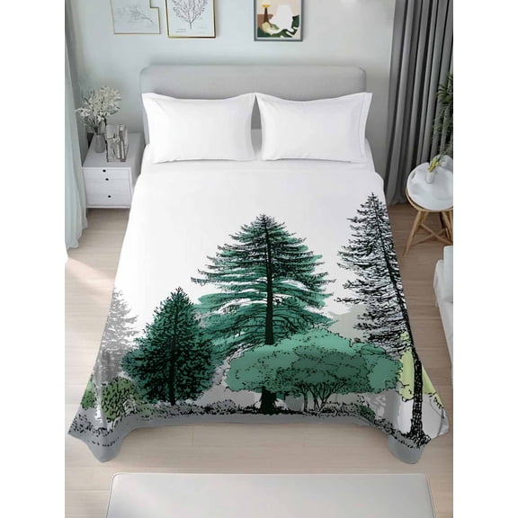 California King Flat Sheet Only Minimalist Pine Tree Soft Microfiber Cooling Bedding Sheets Farmhouse Watercolor Plants Flat Bed Sheet for Hotel,Home Decor