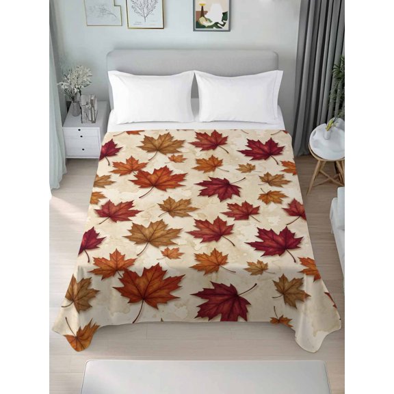 California King Flat Sheet Only Retro Maple Leaves Soft Microfiber Cooling Bedding Sheets Rustic Country Botanical Flat Bed Sheet for Hotel,Home Decor
