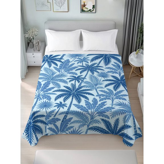 California King Flat Sheet Only Summer Tropical Palm Tree Soft Microfiber Cooling Bedding Sheets Boho Abstract Leaves Flat Bed Sheet for Hotel,Home Decor