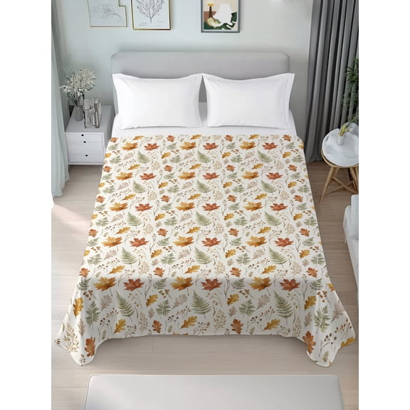 California King Flat Sheet Only Thanksgiving Fall Maple Leaves Soft Microfiber Cooling Bedding Sheets Autumn Botanical Foliage Flat Bed Sheet for Hotel,Home Decor