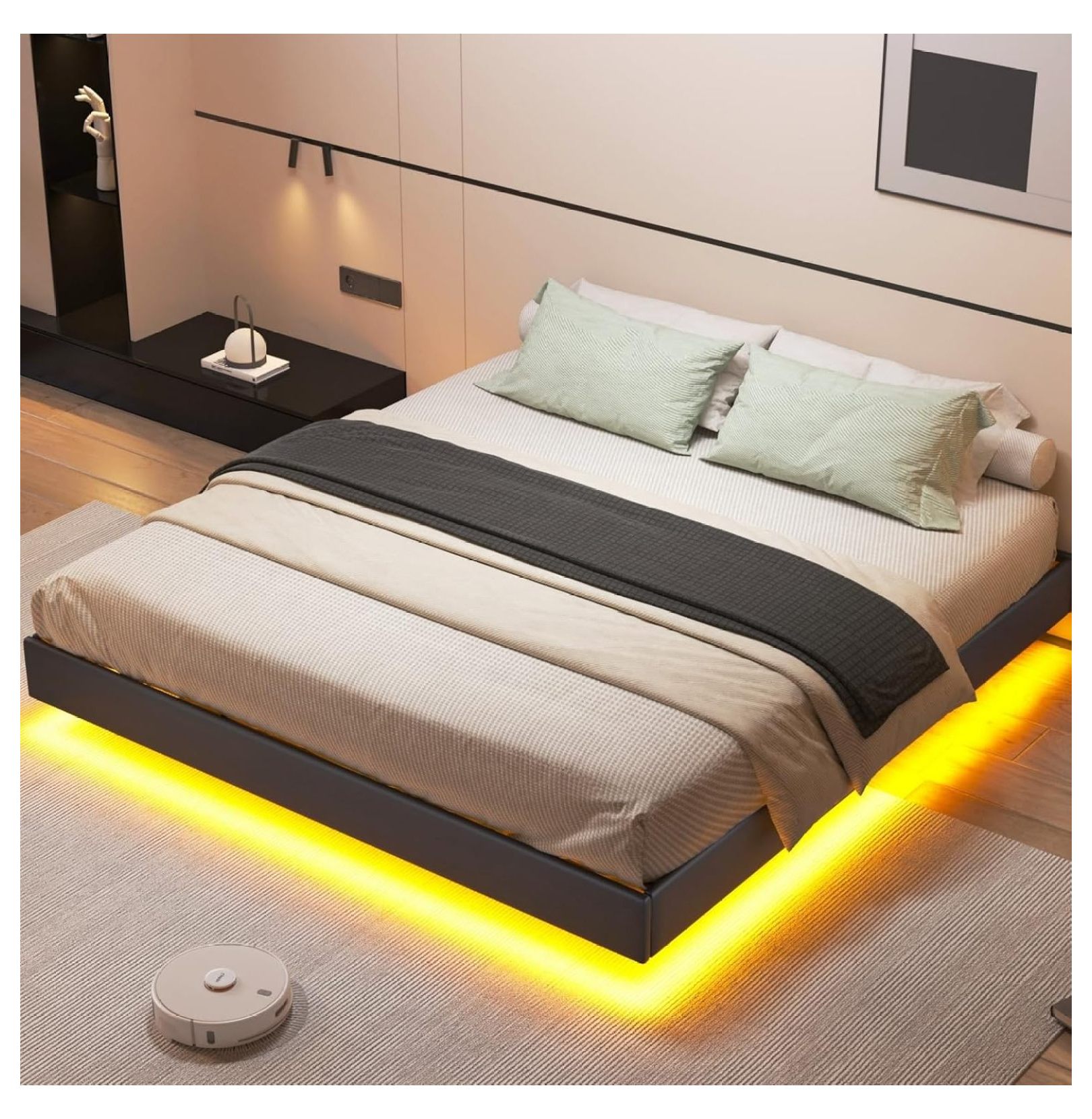 California King Floating Bed Frame with LED Lights Cal King Bed Frame