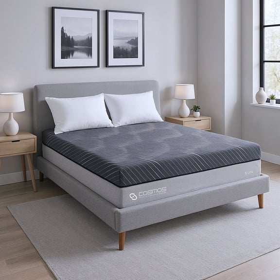California King Hybrid Mattress, 14-Inch Memory Foam and Pocket Inner Spring Bed in a Box, Graphite-Infused Medium Feel Support with Gray Waterfall Ticking Cover for Bedroom