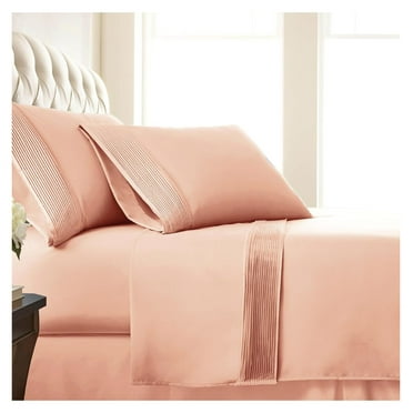 California King Pleated Sheet Set, 4-Piece, 21" Extra Deep Pocket Cal King Bed Sheets | Flat Sheet, Fitted Sheet, 2 Pillowcases | Easy Care Microfiber Bedsheets | Blush