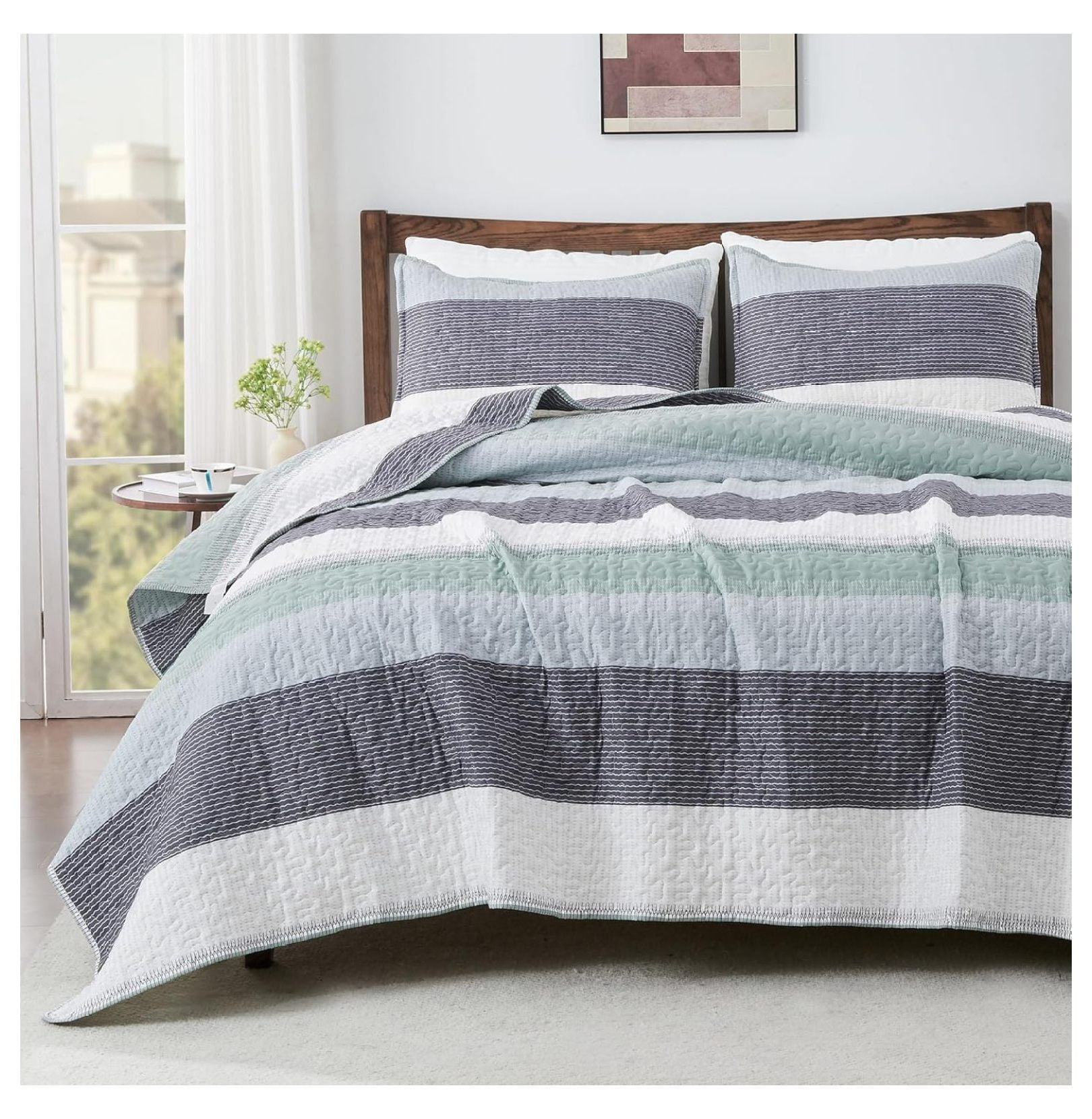California King Quilt Set Sage Green Lightweight Soft Quilt Cal King