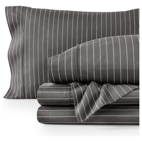 California King Sheet Set - 1800 Ultra-Soft Microfiber Cal King Bed Sheets - Double Brushed - Deep Pockets - Easy Fit - 4 Piece Set - Bed Sheets (California King, Pinstripe - Grey/White)