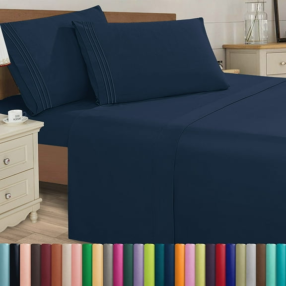 California King Sheet Set - Easy Care Silky Soft Microfiber, Deep Pocket, Wrinkle & Fade Resistant, 4-Piece Bedding, California King, Navy Blue
