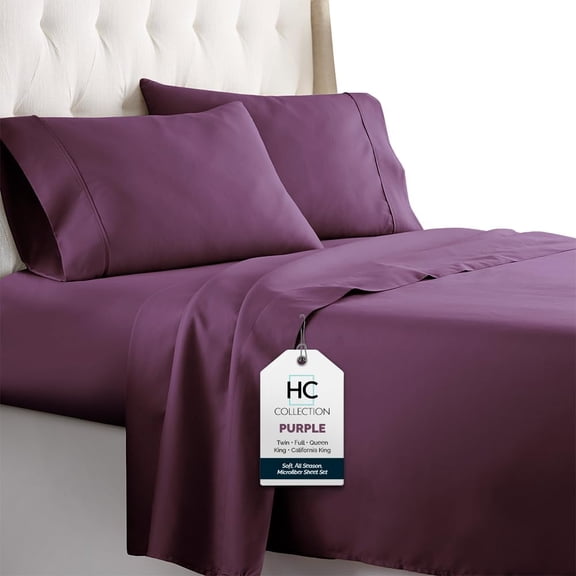 California King Sheet Sets, 4 pc Bed Sheets & Pillowcases Set - Machine Washable for Easy Care - Soft & Breathable All Season Microfiber Sheets with Deep Pockets - Purple