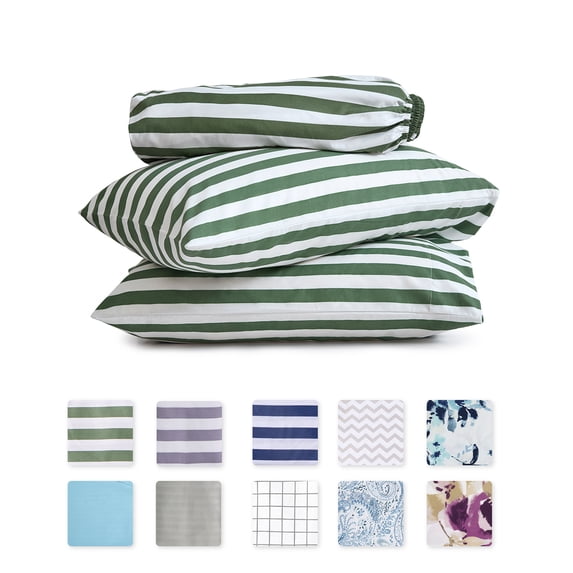California King Sheets Set, 2000 Series 4 Piece Sheets California King Deep Pocket Sheets Set, Luxury Soft Microfiber Bed Sheets Set,Green Stripes