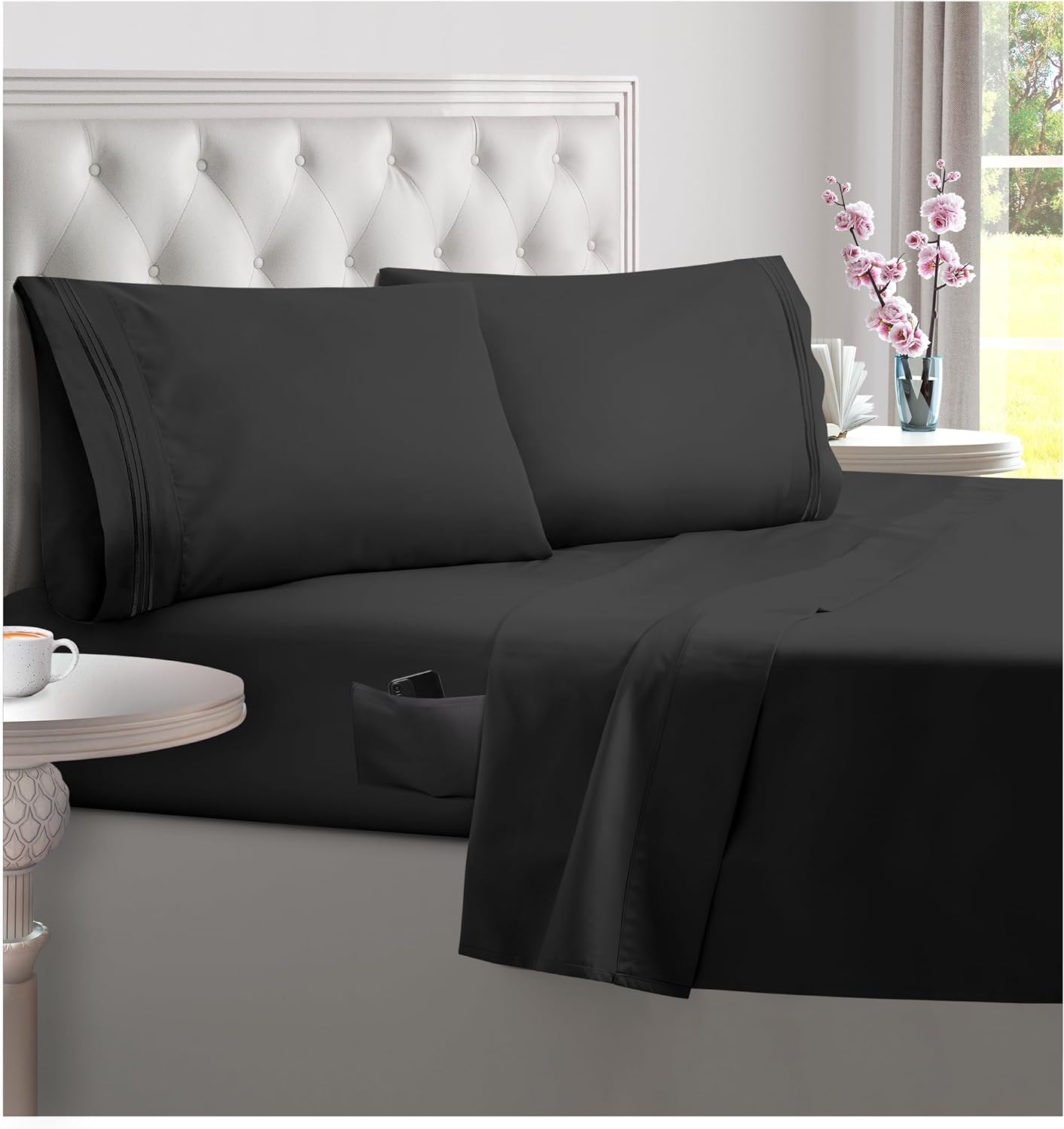 California King Sheets Set Soft Microfiber 4 Piece Bed Sheets 21