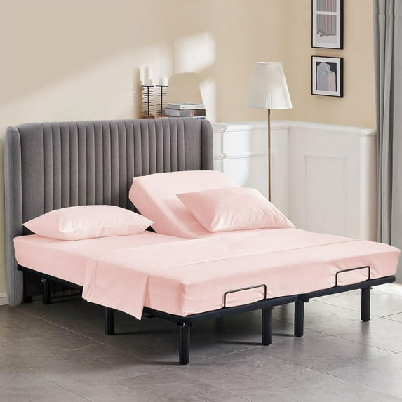 California King Size 32" Split Top Flex Head Sheet Set - 100% Egyptian Cotton, 600 Thread Count, Adjustable Bed, 4-Piece Set, 15" Deep Pockets Color Blush-Pink Solid