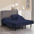 thumbnail image 1 of California King Size 34" Split Top Flex Head 4-PCs Sheet Set Fits 19-24" Deep Pocket, 500-TC Egyptian Cotton (Stripe, Navy Blue), 1 of 6