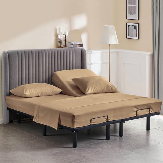 California King Size 36" Split Top Flex Head 4-PCs Sheet Set Fits 14-18" Deep Pocket, 500-TC Egyptian Cotton (Solid, Taupe)
