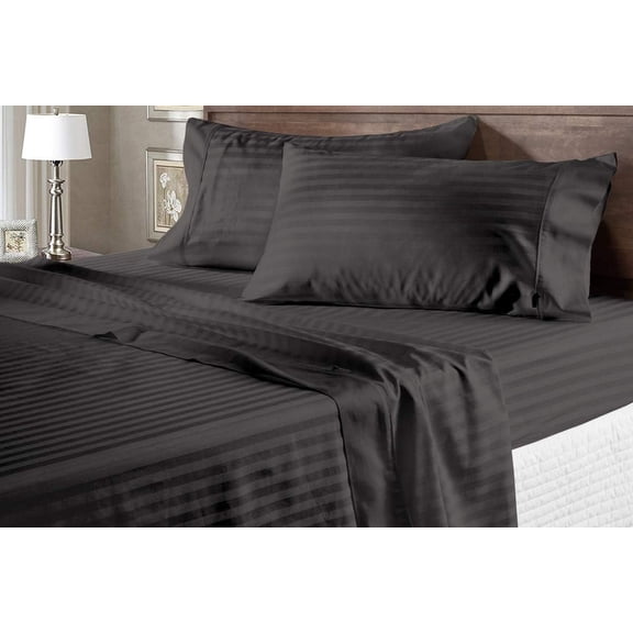 California King Size 4-PCs Sheet Set, 500 Thread Count 100% Egyptian Cotton, (Stripe Pattern) Egyptian Cotton Fits 23-30 Inch Deep Pocket Sheets, California King Size (Stripe, Grey)