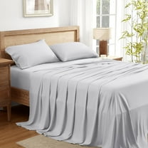 California King Size 4PCS Sheet Set with Elastic Corner Straps, 100% Bamboo Rayon Fitted Sheet, Easy & Secure Fit, Super Soft Breathable Luxury Cooling Fitted Sheet - 18 Inch Pocket (Grey)
