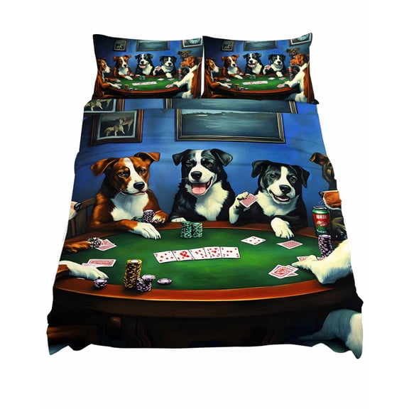 California King Size Abstract Animal Sheet Sets Dog In The Room Play Poker Games Soft Breathable Microfiber Bed Sheets 4 Piece Bed Sheets Set, 1 Fitted Sheet, 1 Flat Sheet & 2 Pillowcases