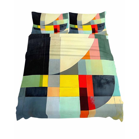 California King Size Abstract Art Sheet Sets Simple Color Block Collage Art Modernism Soft Breathable Microfiber Bed Sheets 4 Piece Bed Sheets Set, 1 Fitted Sheet, 1 Flat Sheet & 2 Pillowcases