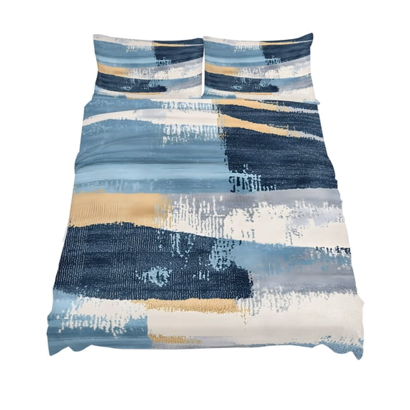 California King Size Abstract Collage Art Sheet Sets Retro Blue Oil Painting Texture Soft Breathable Microfiber Bed Sheets 4 Piece Bed Sheets Set, 1 Fitted Sheet, 1 Flat Sheet & 2 Pillowcases