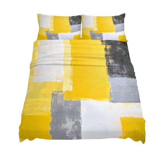 California King Size Abstract Color Stitching Sheet Sets Yellow Gray Wavy Pattern Soft Breathable Microfiber Bed Sheets 4 Piece Bed Sheets Set, 1 Fitted Sheet, 1 Flat Sheet & 2 Pillowcases