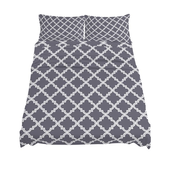 California King Size Abstract Geometric Sheet Sets Dark Grey Moroccan Trellis Soft Breathable Microfiber Bed Sheets Deep Pockets 4 Piece Bed Sheets Set, 1 Fitted Sheet, 1 Flat Sheet & 2 Pillowcases