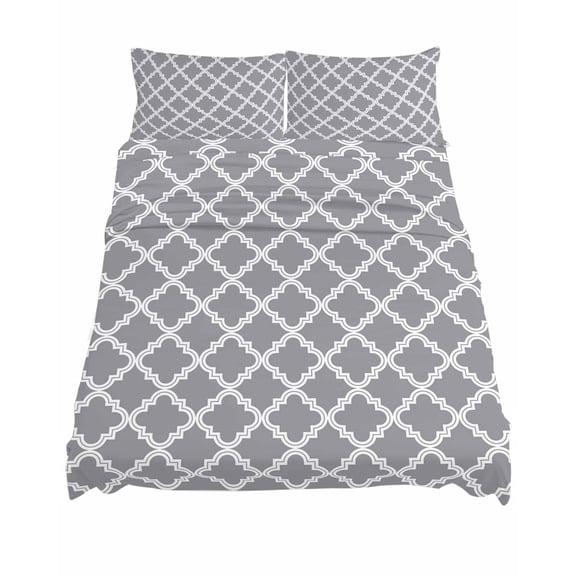 California King Size Abstract Geometric Sheet Sets Gray Moroccan Trellis Soft Breathable Microfiber Bed Sheets Deep Pockets 4 Piece Bed Sheets Set, 1 Fitted Sheet, 1 Flat Sheet & 2 Pillowcases