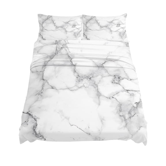 California King Size Abstract Marble Sheet Sets Minimalist Art Back Texture Simple Style Soft Breathable Microfiber Bed Sheets 4 Piece Bed Sheets Set, 1 Fitted Sheet, 1 Flat Sheet & 2 Pillowcases